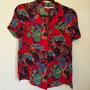 Kimchi Blue Red Floral Button Down Hawaiian Shirt